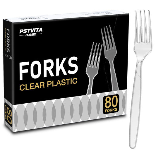 Plastic Forks Heavy Duty, Clear Disposable Party Supply, Pack of 80