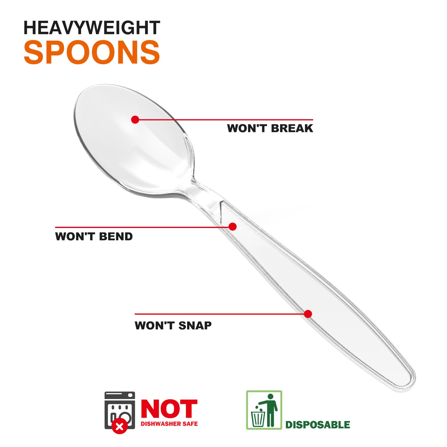 Plastic Spoons Disposable, Clear Heavy Duty Party Supply, Pack of 80