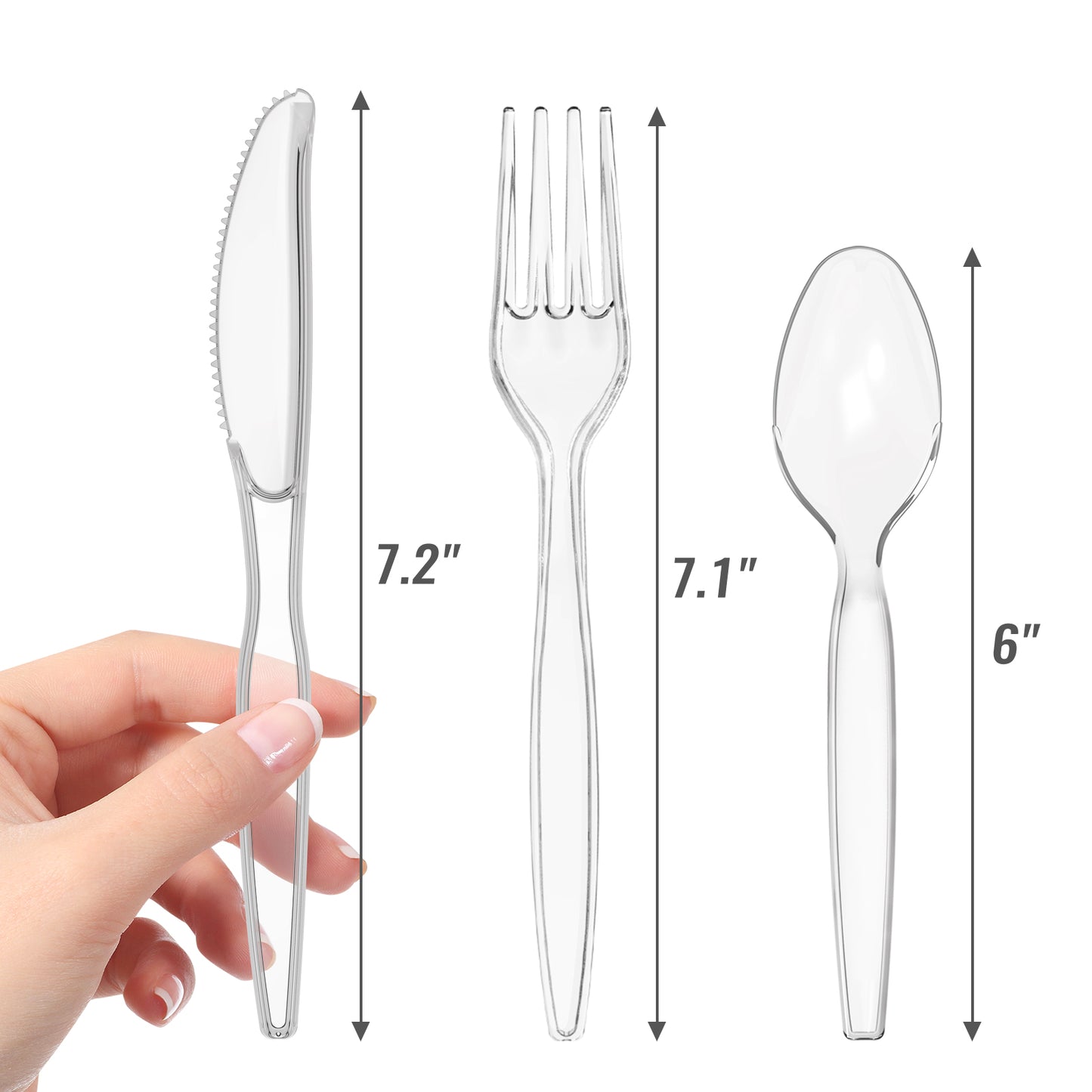 PSTVITA Heavy Duty Plastic Cutlery Set - Disposable 30 Forks 30 Spoons 30 Knives, Clear, Pack of 90