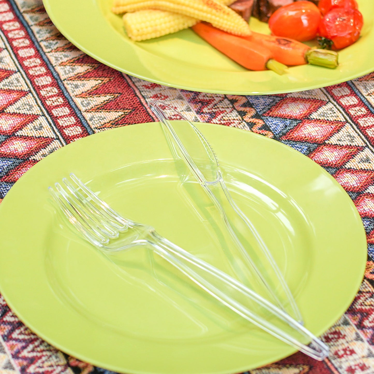 PSTVITA Heavy Duty Plastic Cutlery Set - Disposable 30 Forks 30 Spoons 30 Knives, Clear, Pack of 90