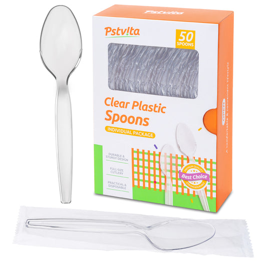 Individual Packing Heavyweight Plastic Spoons Set (50 Pieces)
