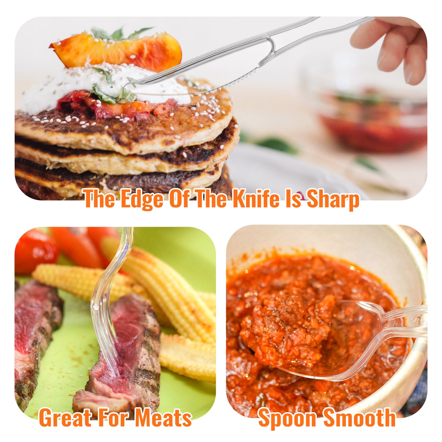 PSTVITA Heavy Duty Plastic Cutlery Set - Disposable 30 Forks 30 Spoons 30 Knives, Clear, Pack of 90