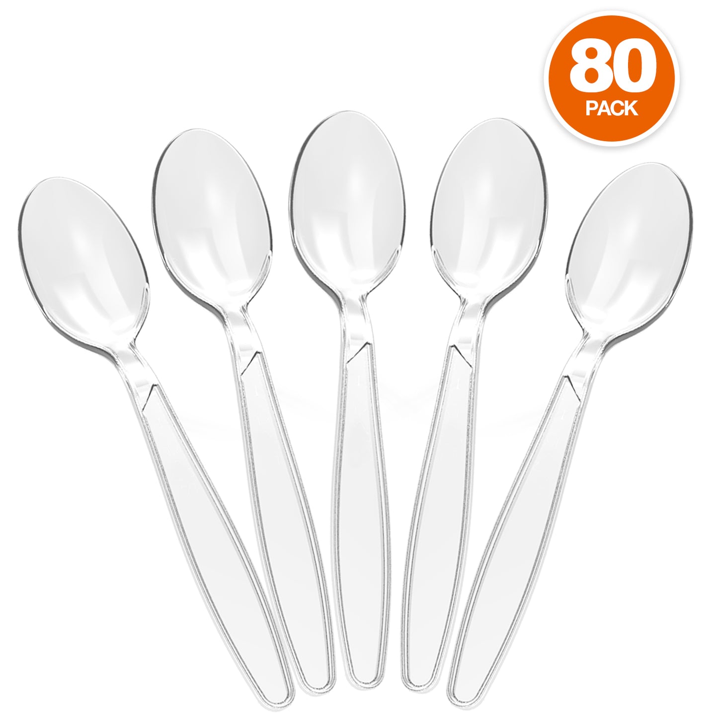 Plastic Spoons Disposable, Clear Heavy Duty Party Supply, Pack of 80