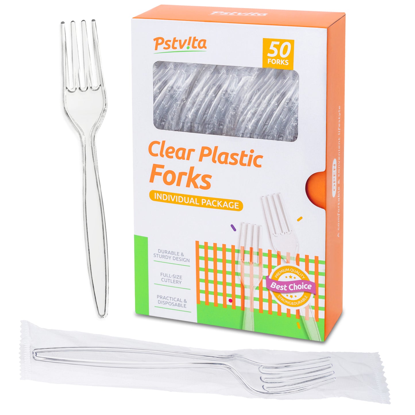 Individual Packing Heavyweight Plastic Forks Set (50 Pieces)